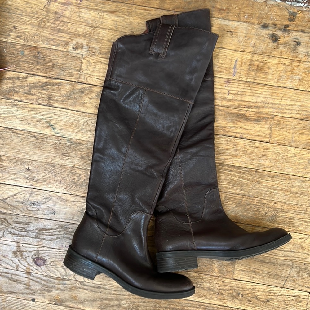 Brown leather over the knee riding boots